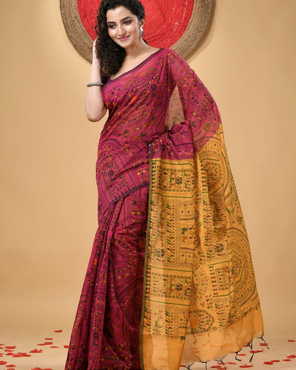 DESH BIDESH Warli Printed Block Print Saree: Elegant, Traditional Indian Attire for Women