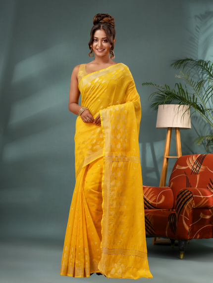 Women's Handloom Cotton Silk Saree - Flowing Leaves Design Saree