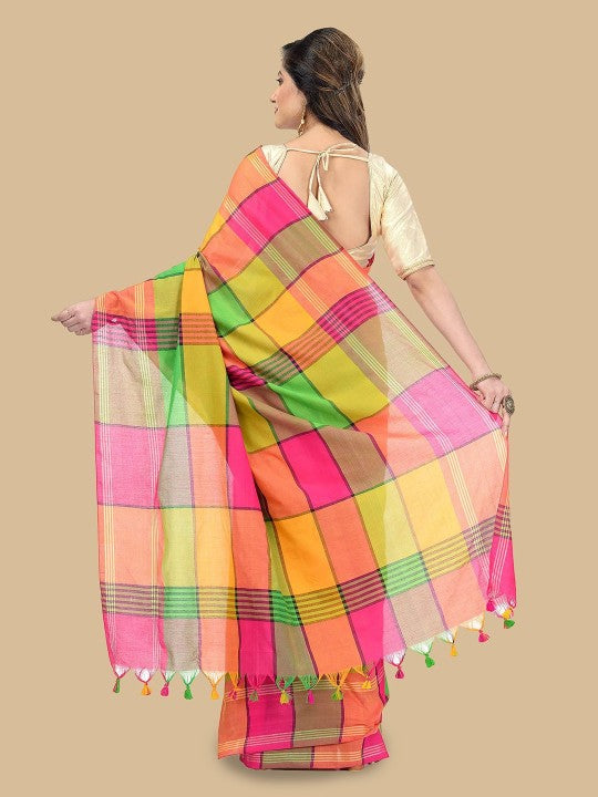 DESH BIDESH Checked Pure Cotton Taant Saree