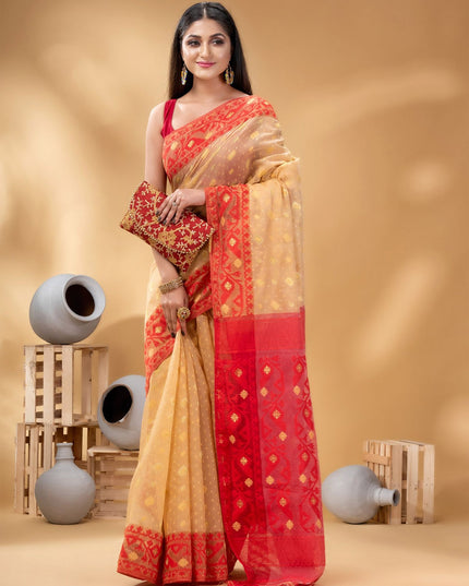 Elegant Woven Zari Pure Cotton Jamdani Saree for Women by DESH BIDESH