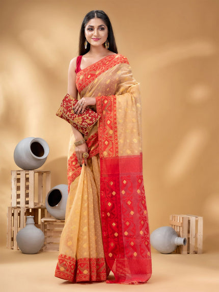 Elegant Woven Zari Pure Cotton Jamdani Saree for Women by DESH BIDESH