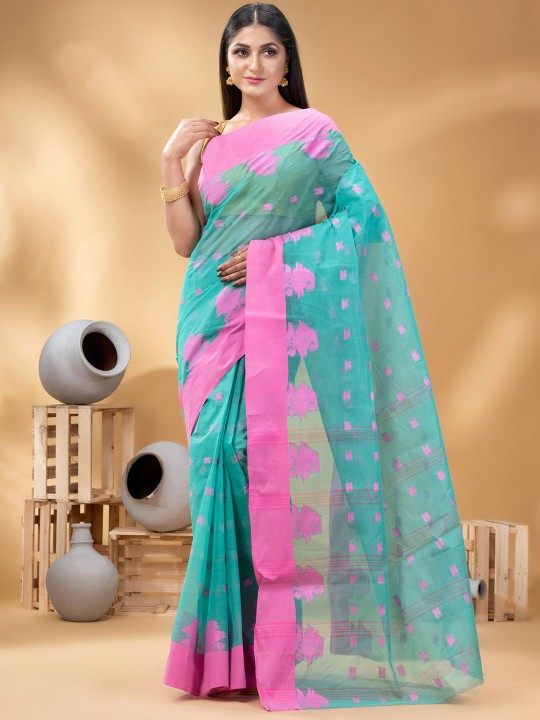 DESH BIDESH Woven Design Ethnic Motifs Pure Cotton Taant Saree
