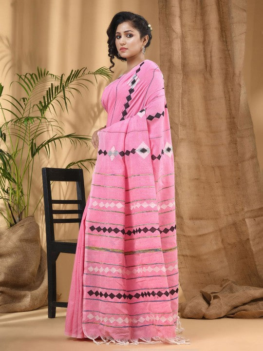 DESH BIDESH Geometric Printed Pure Cotton Taant Saree