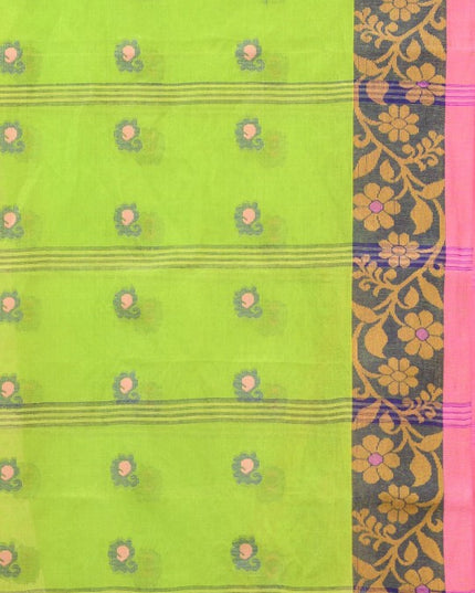 Exquisite Green Floral Pure Cotton Saree with Woven Design Border