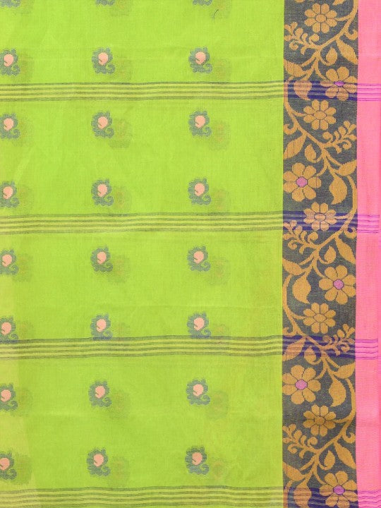 Exquisite Green Floral Pure Cotton Saree with Woven Design Border