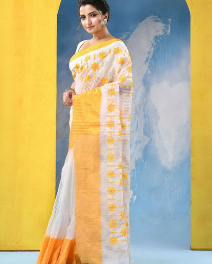 DESH BIDESH Floral Embroidered Pure Cotton Khadi Saree