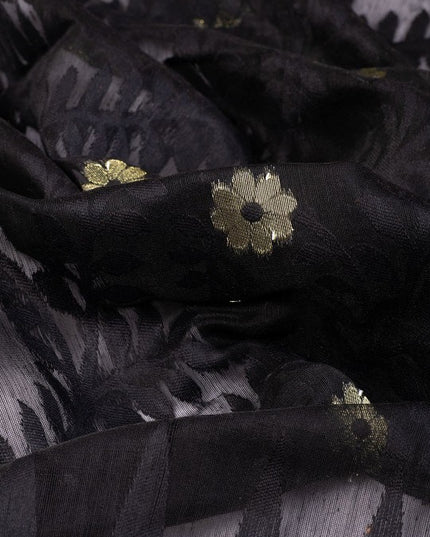 DESH BIDESH Black Gold Woven Pure Cotton Jamdani Saree Ethnic Motifs Women's