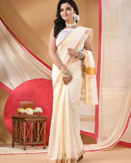 DESH BIDESH Woven Design Zari Pure Cotton Jamdani Saree