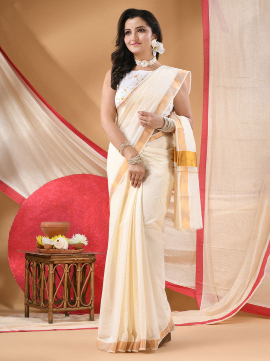 DESH BIDESH Woven Design Zari Pure Cotton Jamdani Saree
