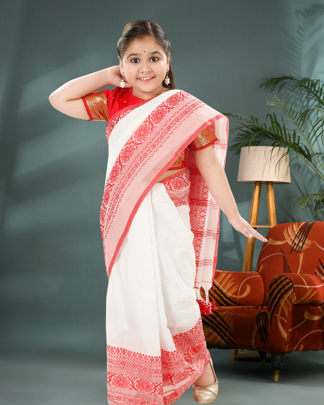 Pure Cotton Handloom Begampuri  Design Kids Saree