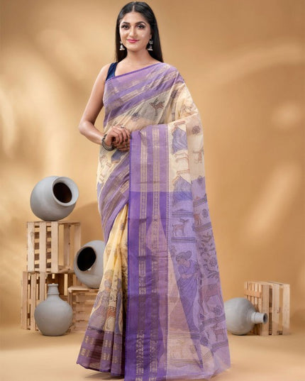 DESH BIDESH Ethnic Motifs Printed Pure Cotton Taant Saree