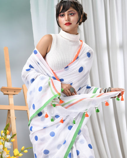 Tri Color Cotton Saree for Independence Day Soft Pure Mulmul Saree