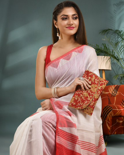 Women's Traditional Bengali Handloom Tant Pure Cotton Saree with Blouse Piece Temple Par Design
