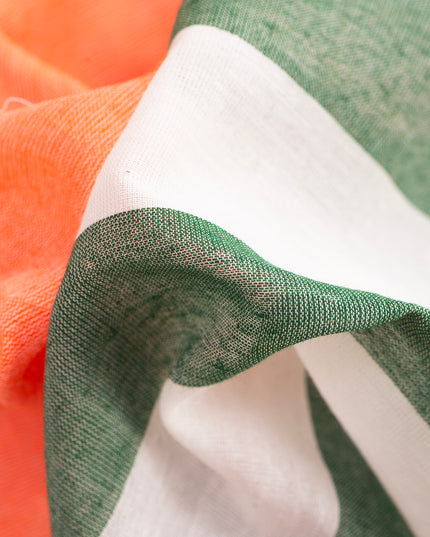 Women’s Tri-Color Tant Cotton Saree Stripe Design with Blouse Piece – Independence Day Edition