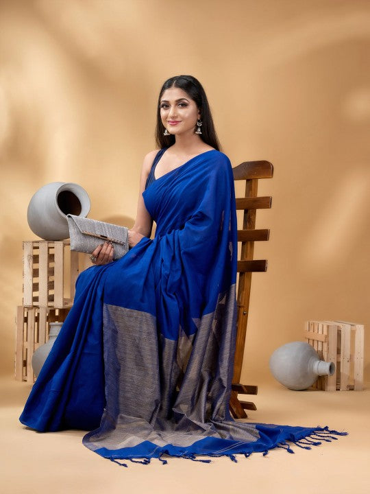 DESH BIDESH Blue & Gold-Toned Woven Design Pure Cotton Saree