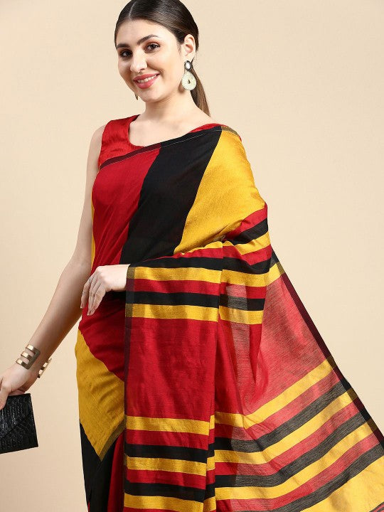 DESH BIDESH Striped Silk Cotton Saree: Vibrant, Premium Quality, Traditional Indian Attire