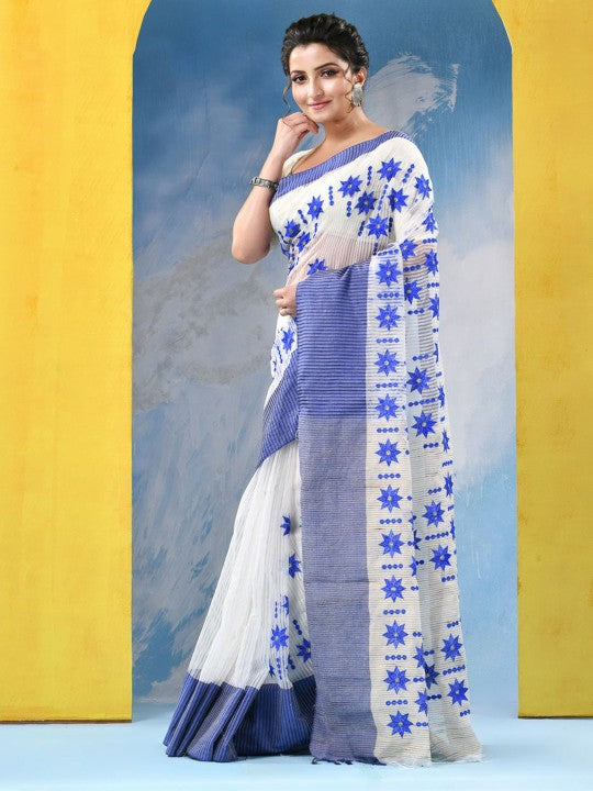 DESH BIDESH Floral Embroidered Pure Cotton Saree - Sarees for Women 33740029