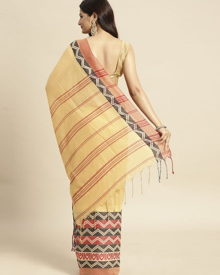 DESH BIDESH Yellow Pure Cotton Taant Saree