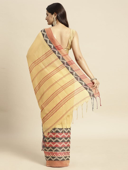 DESH BIDESH Yellow Pure Cotton Taant Saree
