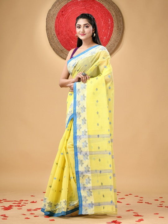 Ethnic Motifs Woven Design Pure Cotton Taant Saree for Women