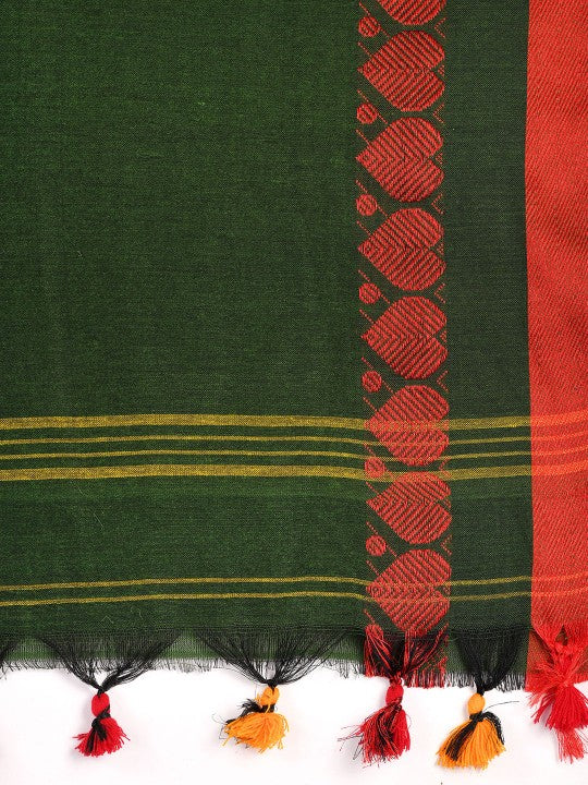 DESH BIDESH Bengali Zari Pure Cotton Handloom Taant Saree