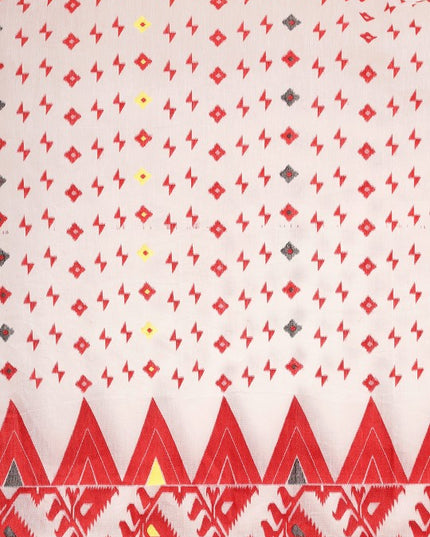 White & Red Pure Cotton Jamdani Saree