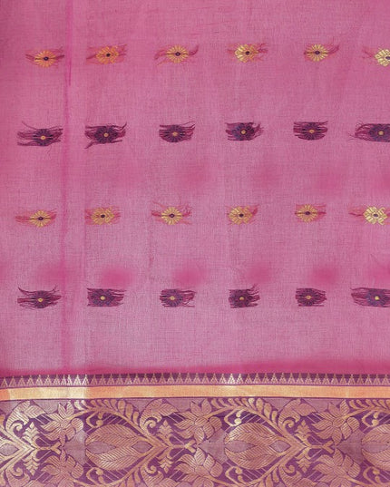 DESH BIDESH Pink & Purple Ethnic Motifs Pure Cotton Taant Saree