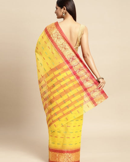 DESH BIDESH Yellow Ethnic Motifs Pure Cotton Taant Saree