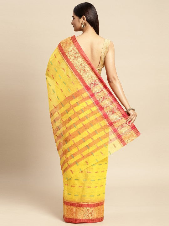 DESH BIDESH Yellow Ethnic Motifs Pure Cotton Taant Saree