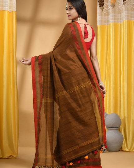 DESH BIDESH Ethic Motifs Embroidered Pure Cotton Taant Saree