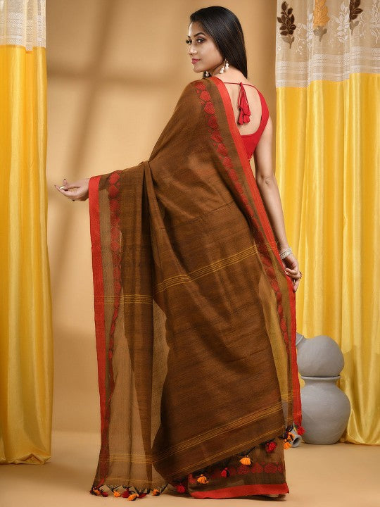 DESH BIDESH Ethic Motifs Embroidered Pure Cotton Taant Saree