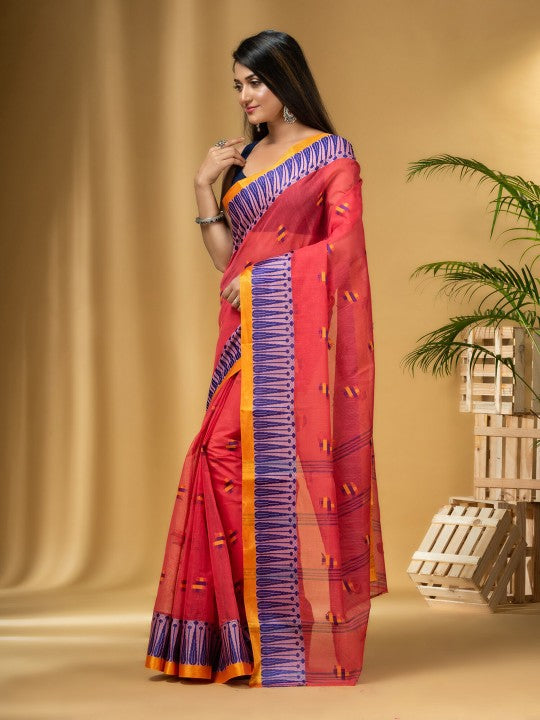 DESH BIDESH Ethnic Motifs Woven Design Pure Cotton Taant Saree