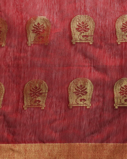 DESH BIDESH Maroon & Golden Ethnic Design Pure Cotton Taant Saree