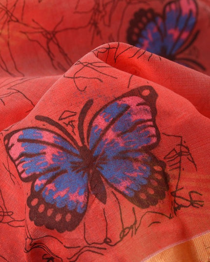 Exquisite Yellow Handloom Saree with Abstract Printed Butterfly Design & Blouse Piece