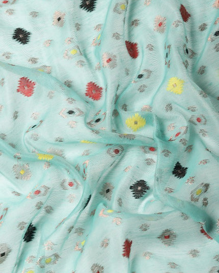 DESH BIDESH Blue & Black Woven Design Pure Cotton Jamdani Saree