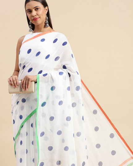 DESH BIDESH Polka Dot Pure Cotton Taant Saree