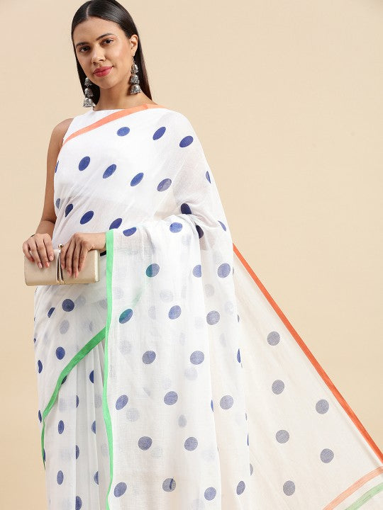 DESH BIDESH Polka Dot Pure Cotton Taant Saree