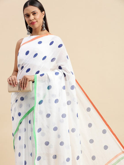 DESH BIDESH Polka Dot Pure Cotton Taant Saree