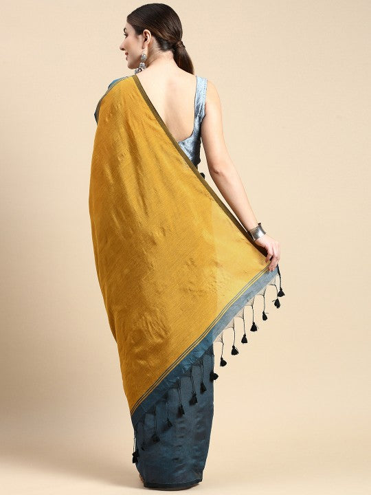 DESH BIDESH Colourblocked Cotton Silk Saree with Unstitched Blouse Piece