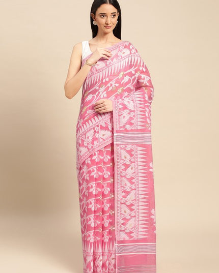 DESH BIDESH Woven Design Ethnic Motifs Pure Cotton Jamdani Saree