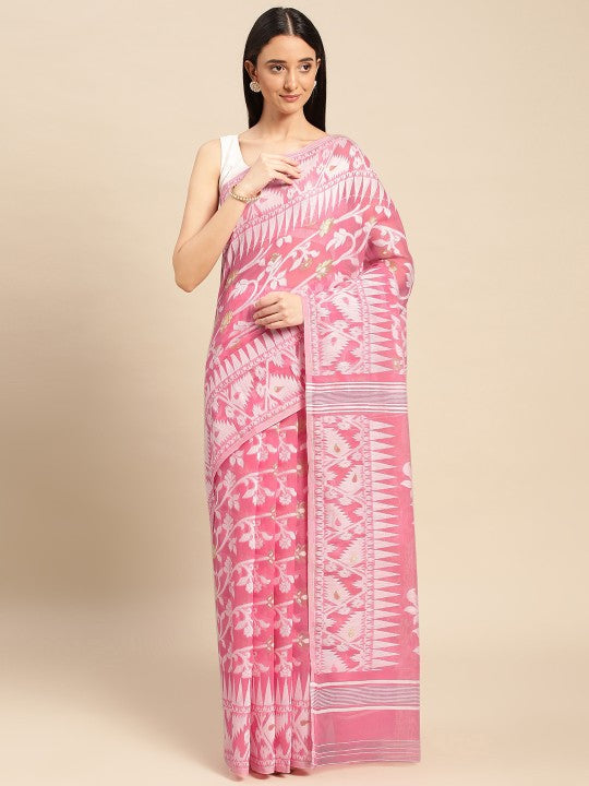 DESH BIDESH Woven Design Ethnic Motifs Pure Cotton Jamdani Saree