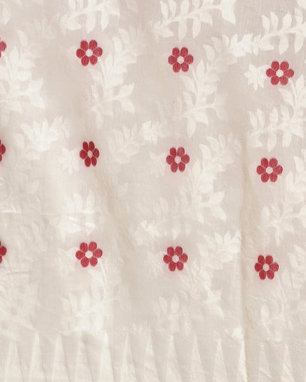 DESH BIDESH White & Red Floral Pure Cotton Jamdani Saree