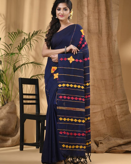 DESH BIDESH Geometric Applique Pure Cotton Taant Saree