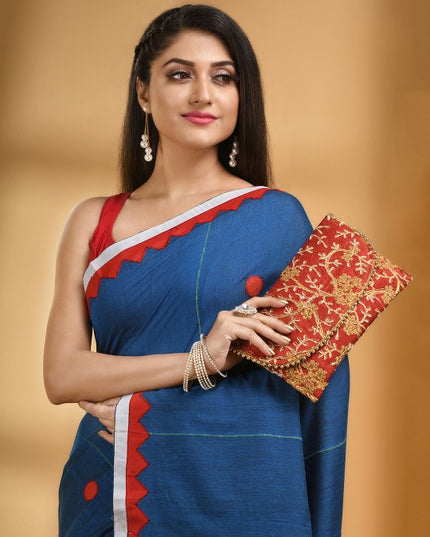 DESH BIDESH Striped Swastik Designed Pure Cotton Traditional Taant Saree