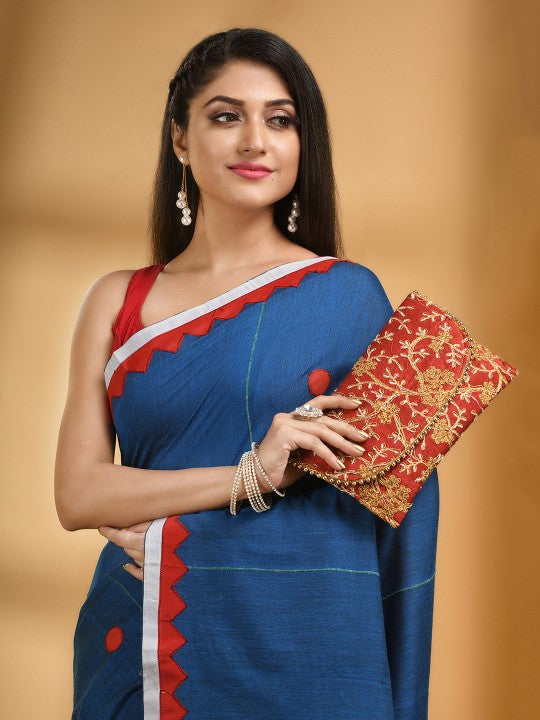 DESH BIDESH Striped Swastik Designed Pure Cotton Traditional Taant Saree