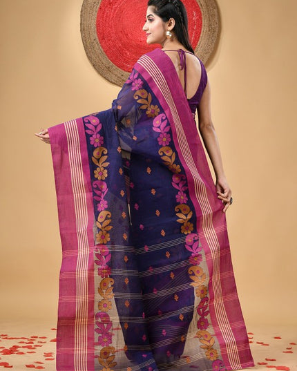 DESH BIDESH Floral Woven Pure Cotton Taant Saree for Women