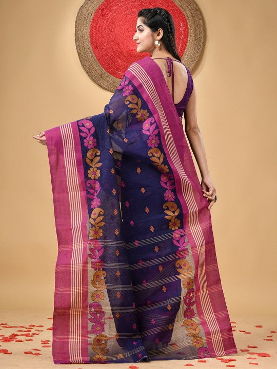 DESH BIDESH Floral Woven Pure Cotton Taant Saree for Women