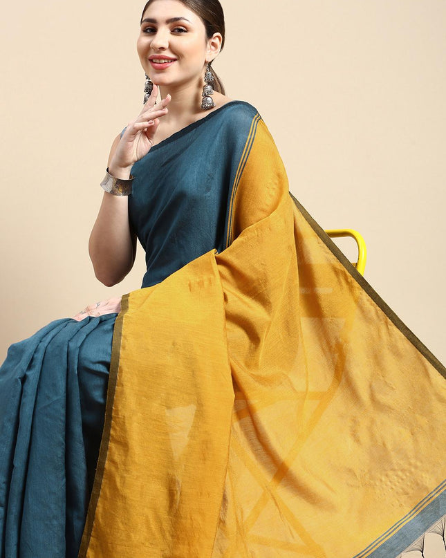 DESH BIDESH Colourblocked Cotton Silk Saree with Unstitched Blouse Piece