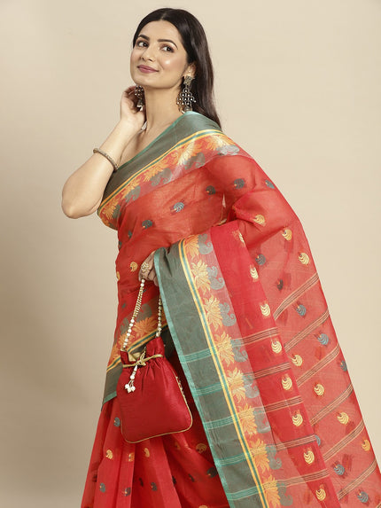 DESH BIDESH Red Woven Design Pure Cotton Taant Saree