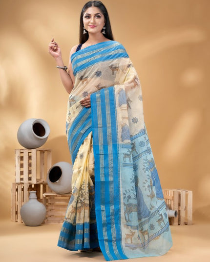 DESH BIDESH Ethnic Motifs Zari Pure Cotton Taant Saree